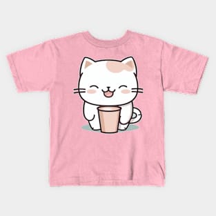 Cat with a Coffee Cup Kids T-Shirt